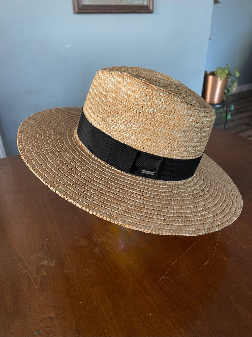 XL Brixton Joanna Natural Straw Hat with Black Band